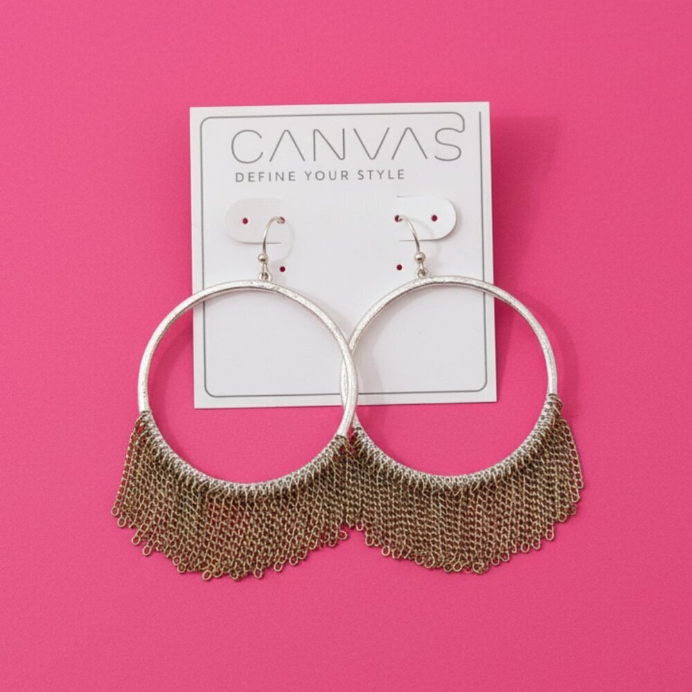 Canvas Style Gold and Silver Fringe Hoop Earrings